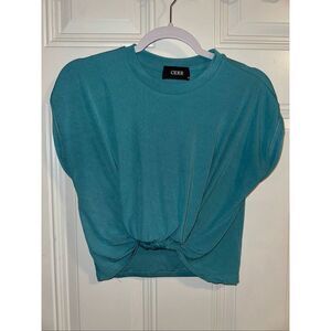 Cider Knotted Solid Crop Top – Teal, Women’s Size Small